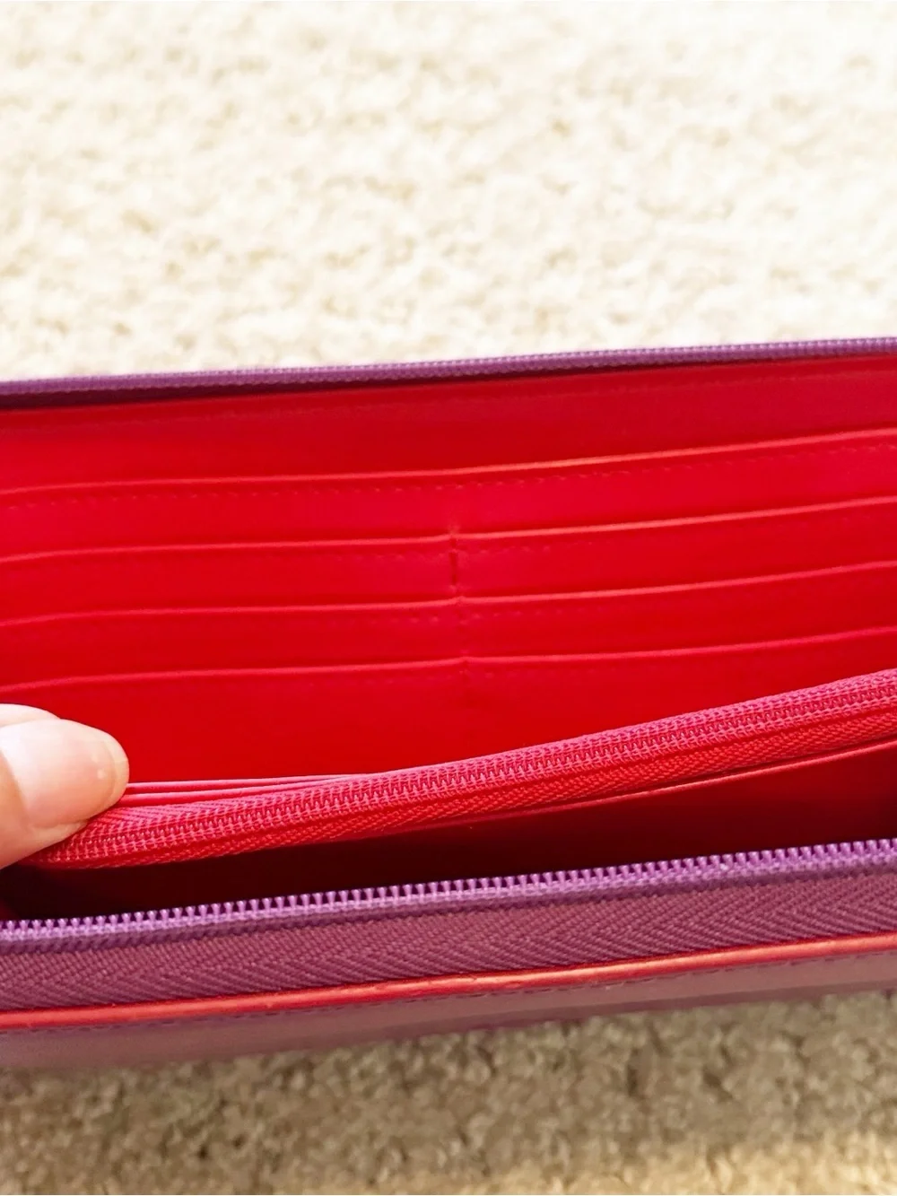 Baekgaard Purple Leather Zip Travel Wallet Organizer Minimalist ID Card Wristlet